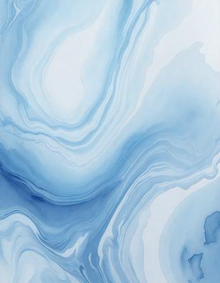 The primary subject of the image is a blue and white painting of a water-like surface. The setting is a white background, and the visual style appears to be a digital art or illustration. The dominant colors in the painting are blue and white, creating a serene and calming atmosphere.