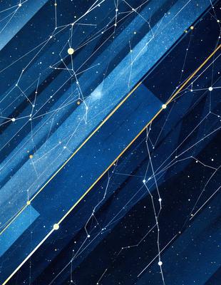The primary subject of the image is a blue background with a pattern of stars. The setting is a night sky, and the visual style is a digital art or illustration. The dominant colors are blue and white, creating a calm and serene atmosphere.