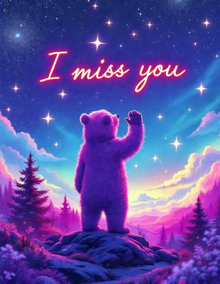 The primary subject of the image is a large, colorful teddy bear. The bear is standing on a rock, waving its arm, and appears to be enjoying the view. The setting is a vibrant, colorful sky, which serves as the backdrop for the scene. The visual style of the image is a digital art or illustration, with a focus on the teddy bear and its surroundings. The colors and mood of the image are lively and cheerful, with a sense of fun and play
