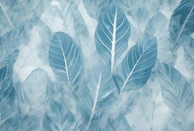 The primary subject of the image is a close-up of a leaf, which is the main object in the scene. The leaf is blue and white, and it is placed against a blue background. The visual style of the image is a digital art or illustration, as it is a detailed and intricate representation of the leaf. The colors and mood of the image are predominantly blue, creating a calm and serene atmosphere.
