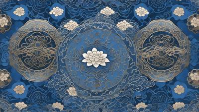 The primary subject of the image is a blue and white flower, which is the main focus of the scene. The setting is a blue background, which complements the flower's colors. The visual style is a combination of digital art and illustration, creating a unique and artistic representation of the flower. The dominant colors are blue and white, giving the image a calm and serene atmosphere.