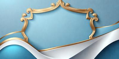 The primary subject of the image is a decorative frame with a blue background. The frame is adorned with gold trim, giving it an elegant and sophisticated appearance. The setting is a blue background, which complements the gold trim and adds to the overall visual style. The image is a digital art or illustration, showcasing the artist's skill in creating a visually appealing design. The colors and mood of the image are predominantly blue and gold, creating a sense of luxury and refin