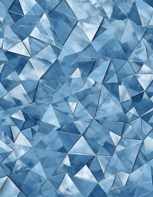 The primary subject of the image is a blue and white patterned surface, which appears to be a reflection of a blue sky. The setting is a cloudy sky, and the visual style is a combination of a photo and digital art. The dominant colors are blue and white, creating a calm and serene atmosphere.