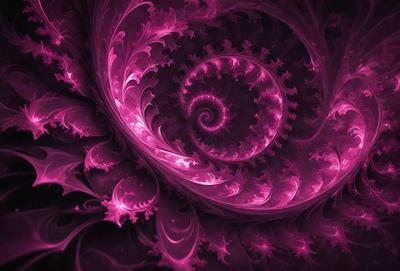 The primary subject of the image is a purple spiral pattern, which appears to be a part of a larger design. The setting is a dark background, which contrasts with the vibrant purple color of the spiral pattern. The visual style of the image is a combination of digital art and illustration, creating a unique and eye-catching design. The dominant colors in the image are purple and pink, giving the overall atmosphere a sense of elegance and sophistication.