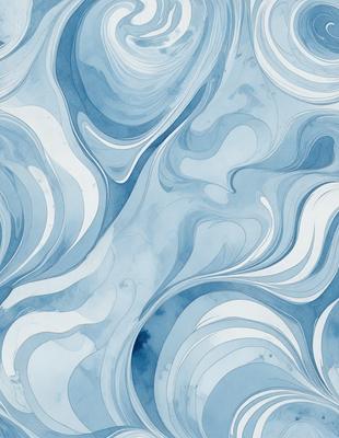 The primary subject of the image is a blue and white swirling pattern, which appears to be a digital art or illustration. The setting is a blue background, and the visual style is a combination of digital art and illustration. The dominant colors are blue and white, creating a calm and soothing atmosphere.