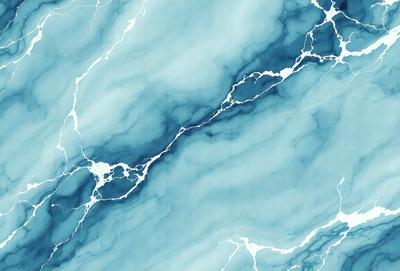 The primary subject of the image is a blue and white marbled wall. The setting is a bathroom, as indicated by the presence of a sink. The visual style is a watercolor painting, which gives the image a unique and artistic appearance. The dominant colors are blue and white, creating a calming and serene atmosphere.