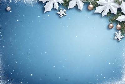 The primary subject of the image is a blue background with white snowflakes scattered across it. The setting is a winter scene, and the visual style appears to be a digital art or illustration. The dominant colors are blue and white, creating a calm and serene atmosphere.