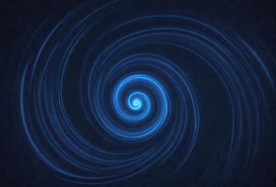 The primary subject of the image is a spiral pattern, which is the main object, scene, or focus of the image. The spiral pattern is set against a dark blue background, creating a striking contrast. The visual style of the image is digital art, as it appears to be a digital illustration or a digital pattern. The dominant colors in the image are blue and black, giving it a moody and dramatic atmosphere.