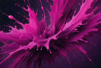 The primary subject of the image is a close-up of a pink splash of paint, which appears to be a digital art or illustration. The setting is a dark background, which contrasts with the bright pink color of the splash. The visual style suggests a creative and artistic approach to the image. The dominant colors are pink and purple, creating a vibrant and lively atmosphere.