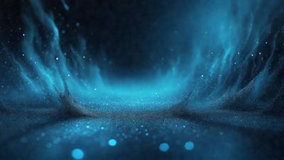 The primary subject of the image is a blue, swirling, and sparkling background. The setting is a dark, starry night, with the background being the main focus of the image. The visual style is a combination of a photo and digital art, creating a unique and captivating atmosphere. The dominant colors are blue and black, with the blue background and sparkling stars creating a sense of depth and movement.