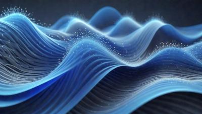 The primary subject of the image is a blue wave pattern, which appears to be a digital art or illustration. The setting is a dark background, which contrasts with the blue wave pattern. The visual style is a combination of digital art and illustration, creating a unique and artistic representation of the wave. The colors and mood of the image are predominantly blue, giving it a calm and serene atmosphere.