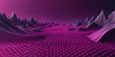 The primary subject of the image is a purple landscape with a mountainous terrain. The setting is a purple mountain range, and the visual style appears to be a digital art or illustration. The colors and mood of the image are predominantly purple, creating a serene and calming atmosphere.