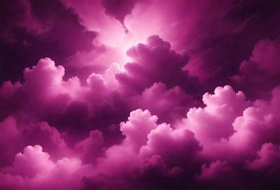 The primary subject of the image is a purple cloudy sky with pink clouds. The setting is a cloudy sky, and the visual style is a photo. The colors and mood of the image are predominantly purple and pink, creating a serene and dreamy atmosphere.