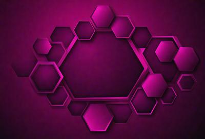 The primary subject of the image is a purple hexagonal pattern. The setting is a purple background, and the visual style appears to be a digital art or illustration. The dominant colors are purple and pink, creating a warm and inviting atmosphere.