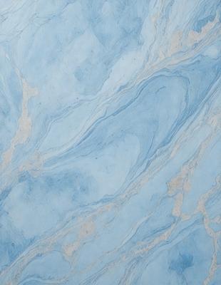 The primary subject of the image is a blue marble-like surface with a swirling pattern. The setting is a blue background, and the visual style appears to be a photo. The dominant colors are blue and white, creating a calm and serene atmosphere.