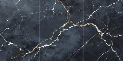 The primary subject of the image is a black and gold marble tile. The setting is a wall with a black and gold marble tile pattern. The visual style is a close-up of the marble tile, showcasing its intricate design. The colors and mood of the image are dark and luxurious, with the gold accents adding a touch of warmth to the overall atmosphere.