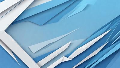 The primary subject of the image is a blue and white geometric pattern. The setting is a blue sky, and the visual style is digital art. The dominant colors are blue and white, creating a calm and serene atmosphere.