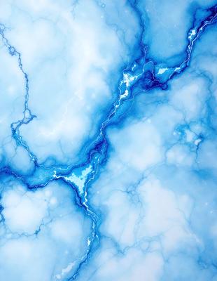 The primary subject of the image is a blue and white marbled wall. The setting is a room with a blue and white marbled wall, which serves as the background. The visual style is a digital art, as the image is a digital painting. The dominant colors are blue and white, creating a calm and serene atmosphere.