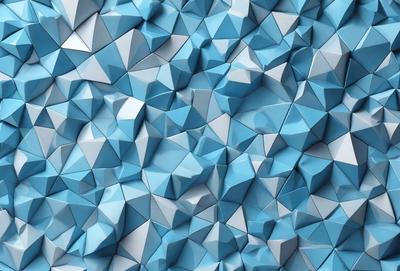The primary subject of the image is a blue and white geometric pattern. The setting is a blue background, and the visual style is a digital art or illustration. The dominant colors are blue and white, creating a calm and soothing atmosphere.