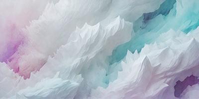 The primary subject of the image is a mountainous landscape, featuring a large mountain with a blue sky in the background. The visual style of the image is a combination of digital art and illustration, creating a unique and artistic representation of the mountain. The colors and mood of the image are predominantly blue, giving it a serene and calming atmosphere.