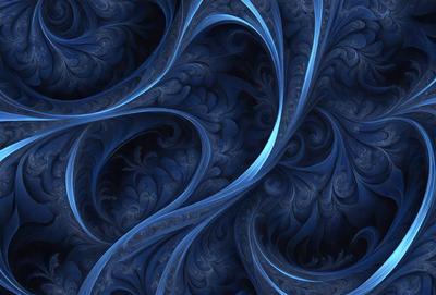 The primary subject of the image is a blue and white swirling pattern, which appears to be a digital art or illustration. The setting is a blue background, and the visual style suggests that it is a digital artwork or a pattern. The dominant colors are blue and white, creating a calm and soothing atmosphere.