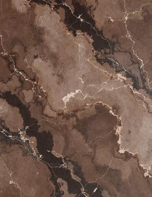The image features a marble surface with a brown and black color scheme. The marble has a patterned texture, giving it a unique and natural appearance. The setting appears to be a room with a stone wall, which adds to the overall ambiance of the space. The visual style of the image is a close-up of the marble surface, highlighting its intricate patterns and textures. The colors and mood of the image are warm and earthy, evoking a sense of sophistication and elegance.