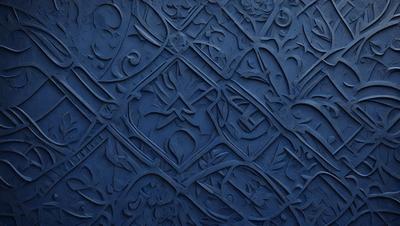 The primary subject of the image is a blue wall with a decorative design. The setting is indoors, possibly in a room with a blue color scheme. The visual style appears to be a combination of digital art and illustration, creating a unique and intricate pattern. The colors and mood of the image are predominantly blue, giving it a calm and serene atmosphere.