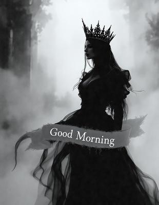 The primary subject of the image is a woman wearing a crown, standing in a dark, foggy environment. She appears to be the main focus of the image. The setting is a forest, with trees visible in the background. The visual style is a combination of photo and digital art, creating a surreal and dramatic atmosphere. The colors are predominantly dark, with the woman's crown being the most prominent feature. The overall mood of the image is mysterious and enchanting.