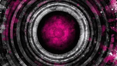 The primary subject of the image is a large, circular, pink object with a black background. The setting appears to be a dark, enclosed space, possibly a tunnel or a room with a high ceiling. The visual style of the image is a combination of a photo and a digital art, illustration, or drawing. The dominant colors in the image are pink and black, creating a striking contrast between the two. The overall atmosphere of the image is mysterious and intriguing.