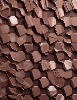 The primary subject of the image is a close-up of a chocolate wall, which appears to be a patterned wallpaper or a textured surface. The setting is indoors, possibly in a room with a chocolate theme. The visual style is a close-up of the chocolate wall, showcasing its texture and pattern. The colors and mood of the image are predominantly brown and warm, creating a cozy and inviting atmosphere.