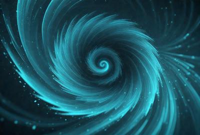 The primary subject of the image is a spiral pattern, which is the main object, scene, or focus of the image. The spiral pattern is set against a blue background, creating a visually striking contrast. The spiral pattern is depicted in a digital art style, giving it a modern and dynamic appearance. The overall atmosphere of the image is one of movement and energy, as the spiral pattern seems to be in constant motion.