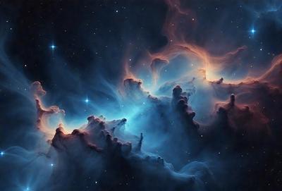 The primary subject of the image is a beautiful, colorful nebula. The setting is a dark, starry sky, with the nebula being the main focus of the image. The visual style is a combination of a photo and digital art, creating a stunning and detailed representation of the celestial object. The colors and mood of the image are vibrant and captivating, with the nebula's vivid hues and the vastness of the night sky creating a sense of wonder and awe