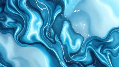 The primary subject of the image is a blue and white swirling pattern, which appears to be a digital art or illustration. The setting is a blue background, and the visual style suggests that it is a digital artwork or a painting. The dominant colors in the image are blue and white, creating a calming and soothing atmosphere.