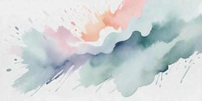 The primary subject of the image is a painting of a wave. The setting is a water surface, and the visual style is a watercolor painting. The dominant colors are blue, green, and pink, creating a serene and calming atmosphere.