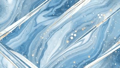 The primary subject of the image is a blue and white marbled surface, which appears to be a piece of art or a decorative item. The setting is a room with a blue and white marbled wall, and the visual style is a combination of digital art and illustration. The dominant colors in the image are blue and white, creating a calm and serene atmosphere.