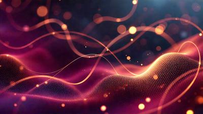 The primary subject of the image is a brightly colored, abstract pattern of swirling lines and shapes. The setting is a dark background, which contrasts with the vibrant colors of the pattern. The visual style is a combination of digital art and illustration, creating a dynamic and eye-catching design. The dominant colors are pink and orange, giving the image a warm and energetic atmosphere.