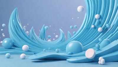 The primary subject of the image is a blue wave with white bubbles. The wave is surrounded by a blue background, giving the scene a vibrant and lively atmosphere. The visual style of the image is a combination of digital art and illustration, creating a unique and eye-catching design. The dominant colors in the image are blue and white, which contribute to the overall mood of the scene.