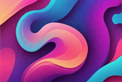 The primary subject of the image is a colorful, abstract design featuring a swirling pattern of pink, blue, and purple hues. The setting is a wall, and the visual style appears to be a digital art or illustration. The dominant colors and overall atmosphere of the image are vibrant, energetic, and visually appealing.