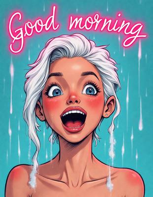 The primary subject of the image is a woman with blonde hair, who is smiling and appears to be enjoying herself. She is wearing a necklace and has a pink background. The visual style of the image is a digital art or illustration, with a vibrant and colorful atmosphere.