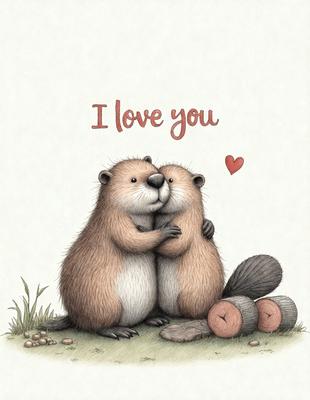 The image features two beavers sitting close to each other, with one beaver resting its head on the other. They are surrounded by a grassy area, and there are several nuts scattered around them. The scene appears to be a heartwarming illustration of the bond between the two beavers.