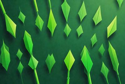 The primary subject of the image is a row of green leaves, which are arranged in a pattern. The leaves are depicted in various shapes and sizes, creating a visually appealing and artistic display. The setting is a green background, which provides a vibrant and lively atmosphere. The visual style of the image is a combination of digital art and illustration, showcasing the artist's creativity and attention to detail. The colors and mood of the image are predominantly green, which adds a sense of fresh