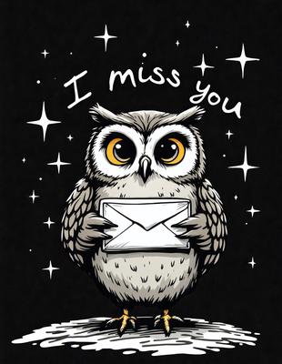 The primary subject of the image is a cartoon owl holding a mail envelope. The owl is standing on a surface with a black background. The visual style of the image is a digital art or illustration, giving it a whimsical and playful appearance. The colors and mood of the image are predominantly black and white, with a hint of yellow, creating a sense of nostalgia and charm.