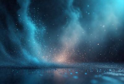 The primary subject of the image is a blue and white cloud, which is the main object, scene, or focus of the image. The setting or background features a dark blue sky, which contrasts with the cloud. The visual style of the image is a digital art or illustration, as it appears to be a computer-generated or digitally created piece. The dominant colors in the image are blue and white, creating a serene and calming atmosphere.