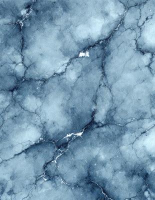 The primary subject of the image is a blue and white marble-like surface, which appears to be a wall or a piece of art. The setting is a room with a blue and white color scheme. The visual style is a combination of a photo and digital art, creating a unique and intriguing appearance. The colors and mood of the image are predominantly blue and white, giving it a calm and serene atmosphere.
