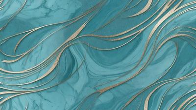 The primary subject of the image is a blue marble-like surface with a pattern of gold and blue swirls. The setting is a blue background, and the visual style appears to be a combination of digital art and illustration. The dominant colors are blue and gold, creating a sense of depth and sophistication.