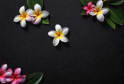 The primary subject of the image is a close-up of a white flower with yellow petals. The flower is placed on a black background, which creates a striking contrast. The visual style of the image is a photo, capturing the beauty of the flower in detail. The colors and mood of the image are predominantly black and white, with the white flower standing out against the dark background.