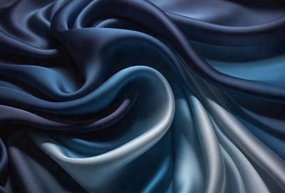 The primary subject of the image is a blue and black fabric, which appears to be a piece of cloth or a piece of artwork. The setting is a blue background, which complements the colors of the fabric. The visual style is a close-up of the fabric, showcasing its intricate patterns and textures. The colors and mood of the image are predominantly blue and black, creating a sense of depth and sophistication.
