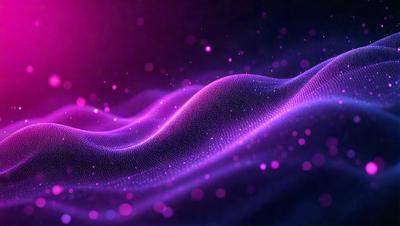 The primary subject of the image is a purple, pink, and blue wave pattern. The setting is a dark background, which contrasts with the vibrant colors of the wave pattern. The visual style is a digital art or illustration, as the wave pattern appears to be a digital creation. The colors and mood of the image are lively and energetic, with the purple, pink, and blue hues creating a sense of movement and dynamism.