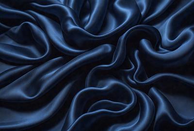 The primary subject of the image is a close-up of a blue fabric, possibly a piece of silk or velvet. The setting is a dark background, which emphasizes the richness of the blue fabric. The visual style is a close-up, which highlights the intricate details of the fabric. The colors and mood of the image are predominantly blue, creating a sense of calmness and sophistication.