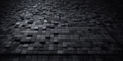 The primary subject of the image is a black and white patterned surface, which appears to be a tile or a brick wall. The setting is a dark room, and the visual style is a close-up of the patterned surface. The colors and mood of the image are predominantly dark and moody, with the black and white pattern creating a sense of depth and contrast.